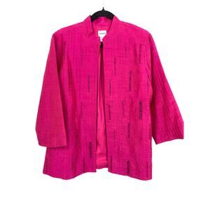 Chicos Jacket Womens 2 US Large Hot Pink Embellished Mandarin Collar Open Front